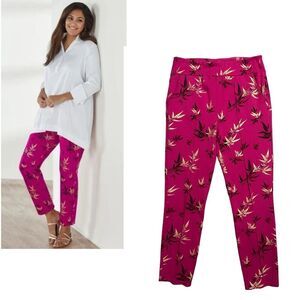 SOFT SURROUNDINGS NWT Pink Metallic Leaf Print Emiko Pull-On Ankle Pants S